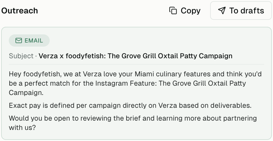Un primer correo en el Vault de Optic, listo para enviar desde Gmail