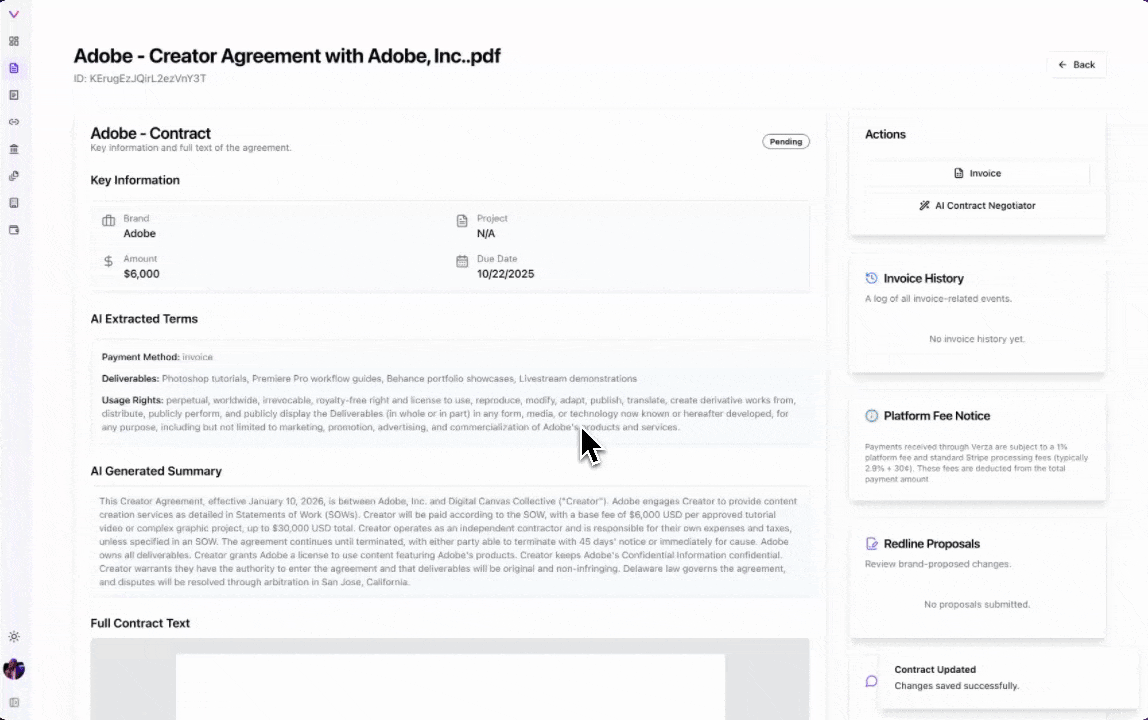Invoice creation and payment screen